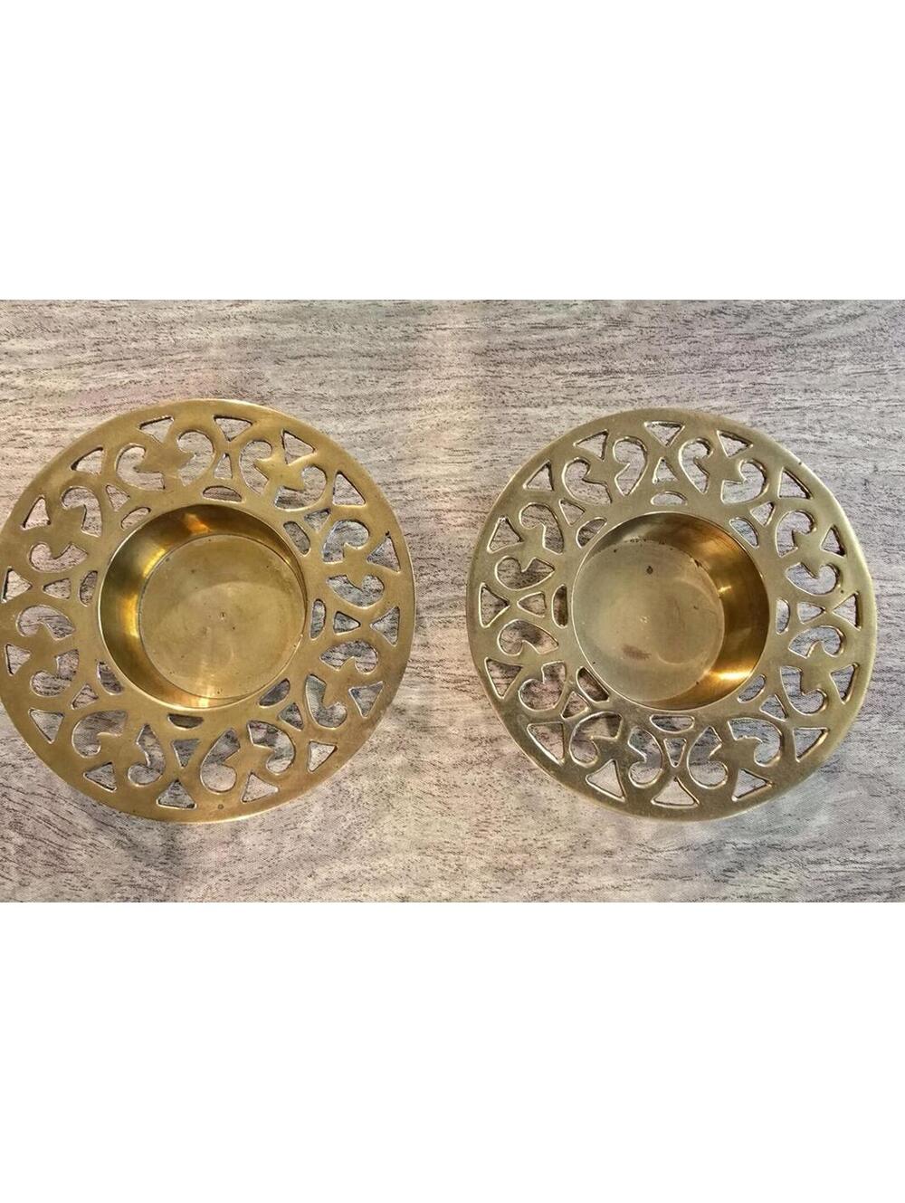 Vintage Brass Candle Holders Heart Design Tea Light Candle Holders Set of Two